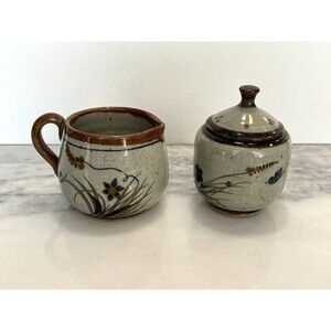 Teresa Duran Xochiquetzal Creamer and Sugar Bowl Mexican Pottery Butterfly